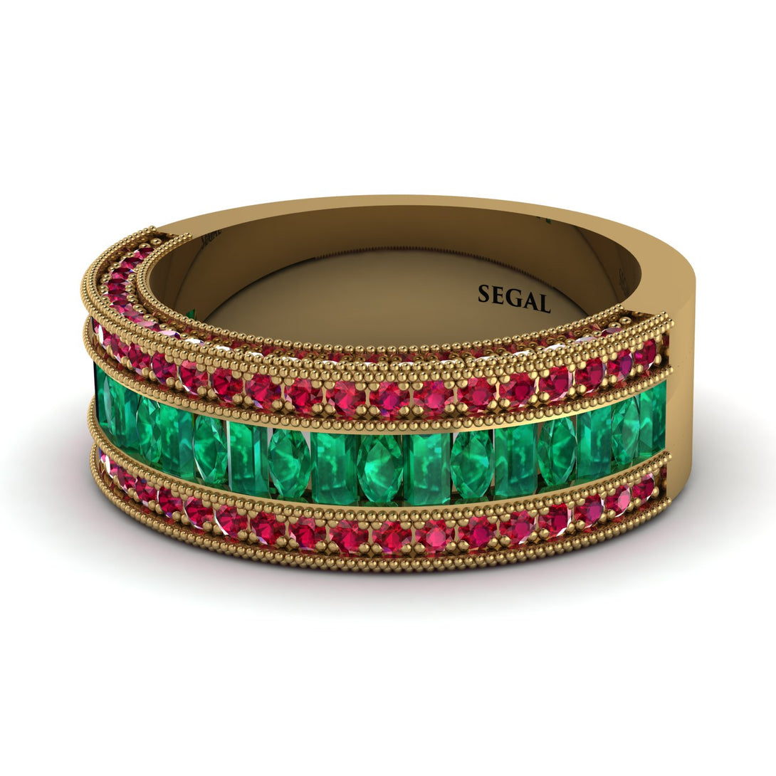 Emerald 14K Gold Pave Wedding Band - Mikayla No. 49
