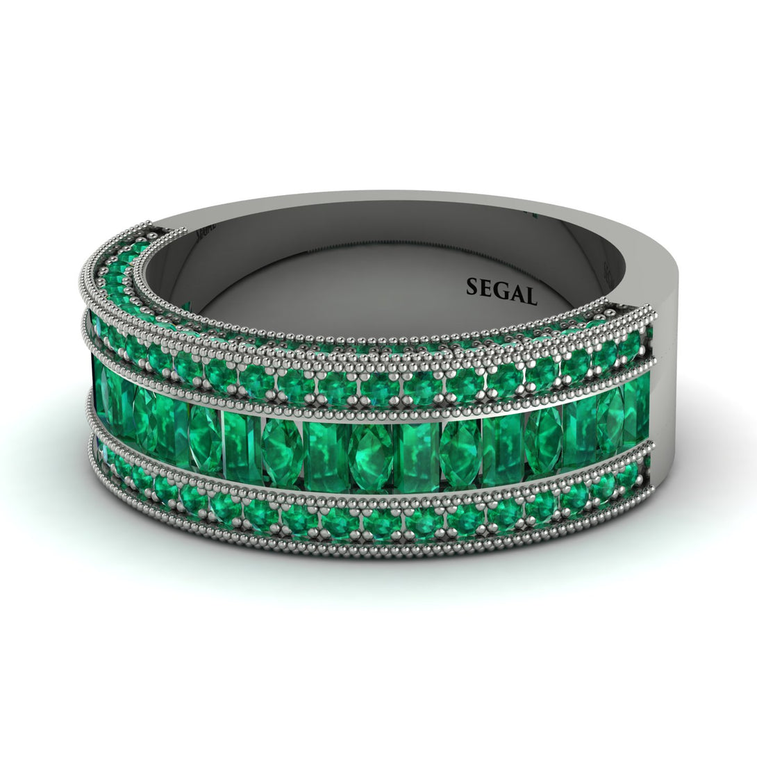 Emerald 14K Gold Pave Wedding Band - Mikayla No. 21