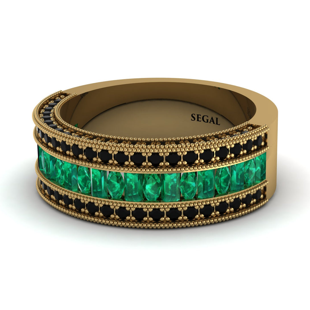 Emerald 14K Gold Pave Wedding Band - Mikayla No. 34