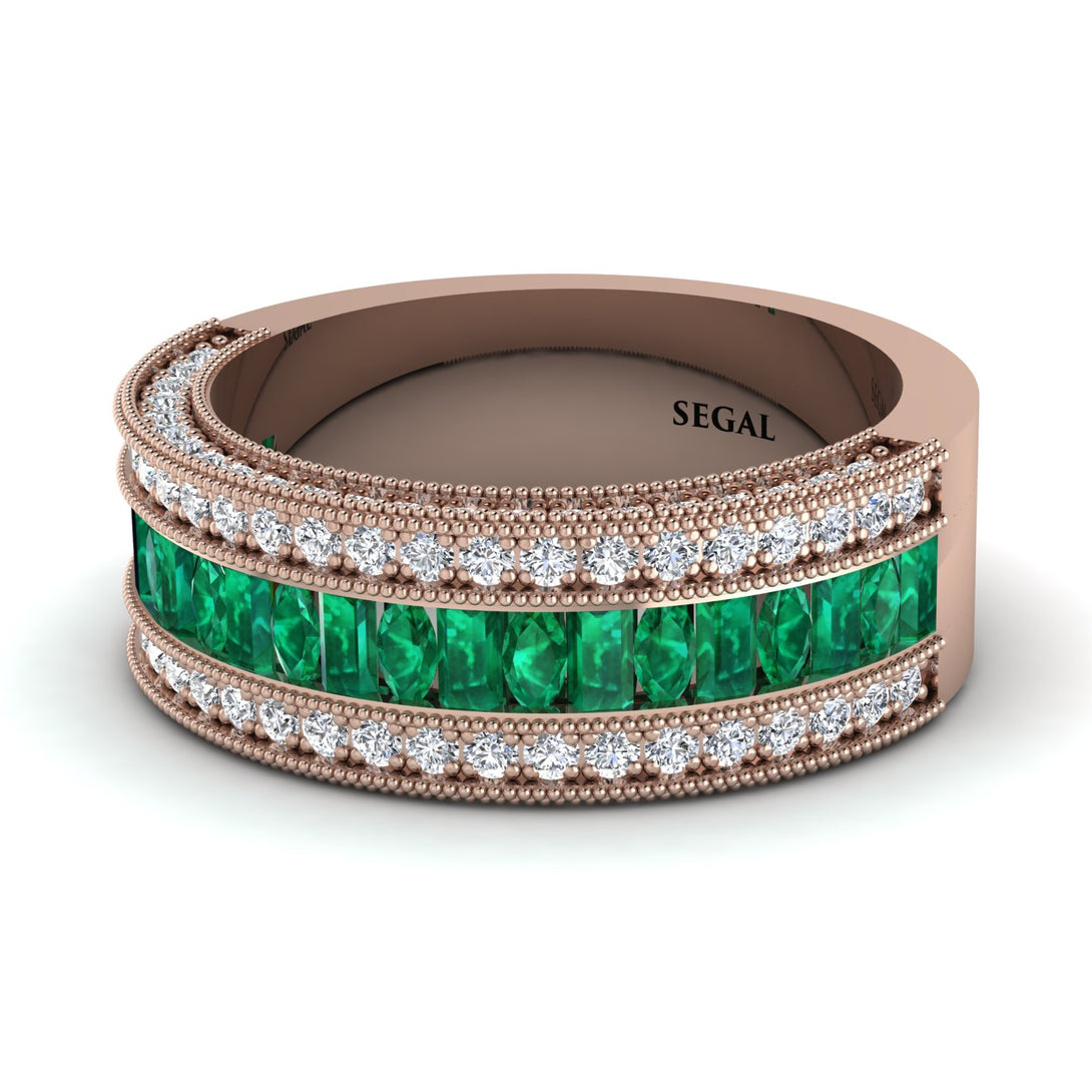Emerald 14K Gold Pave Wedding Band - Mikayla No. 5
