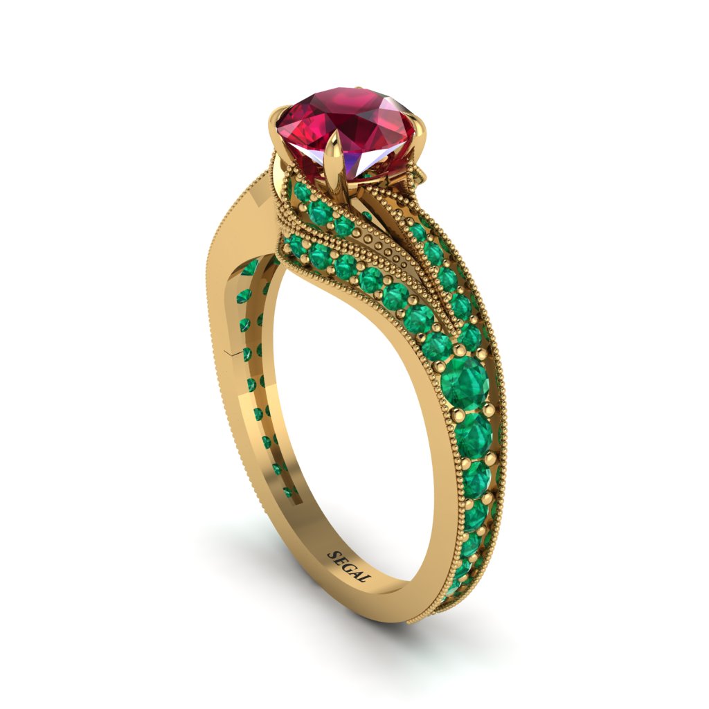 Emerald 14K Gold Pave Engagement Ring - Magnolia No. 25