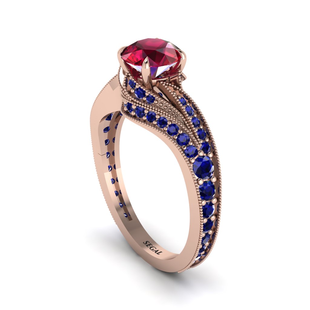 Sapphire 14K Gold Pave Engagement Ring - Magnolia No. 71