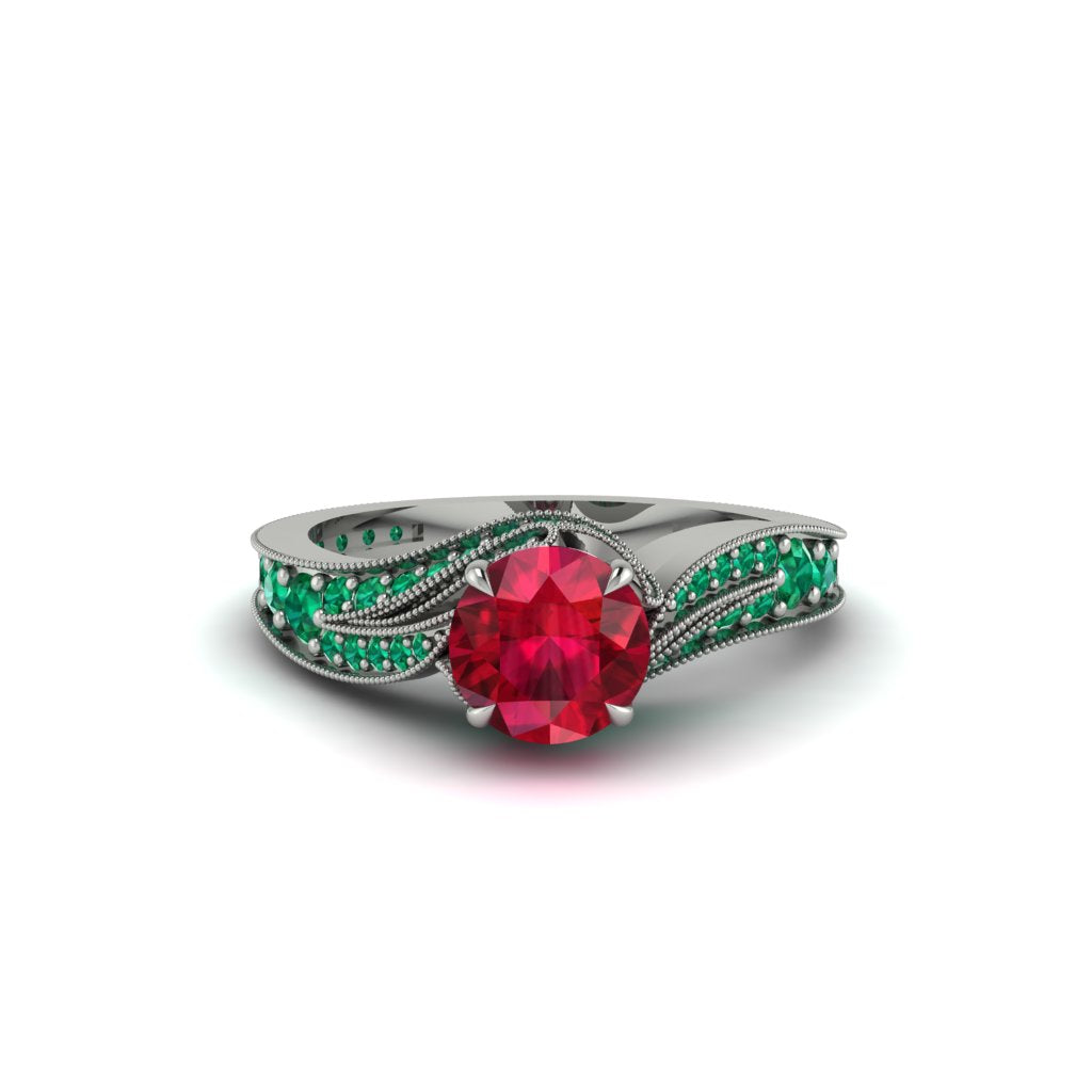 Emerald 14K Gold Pave Engagement Ring - Magnolia No. 27