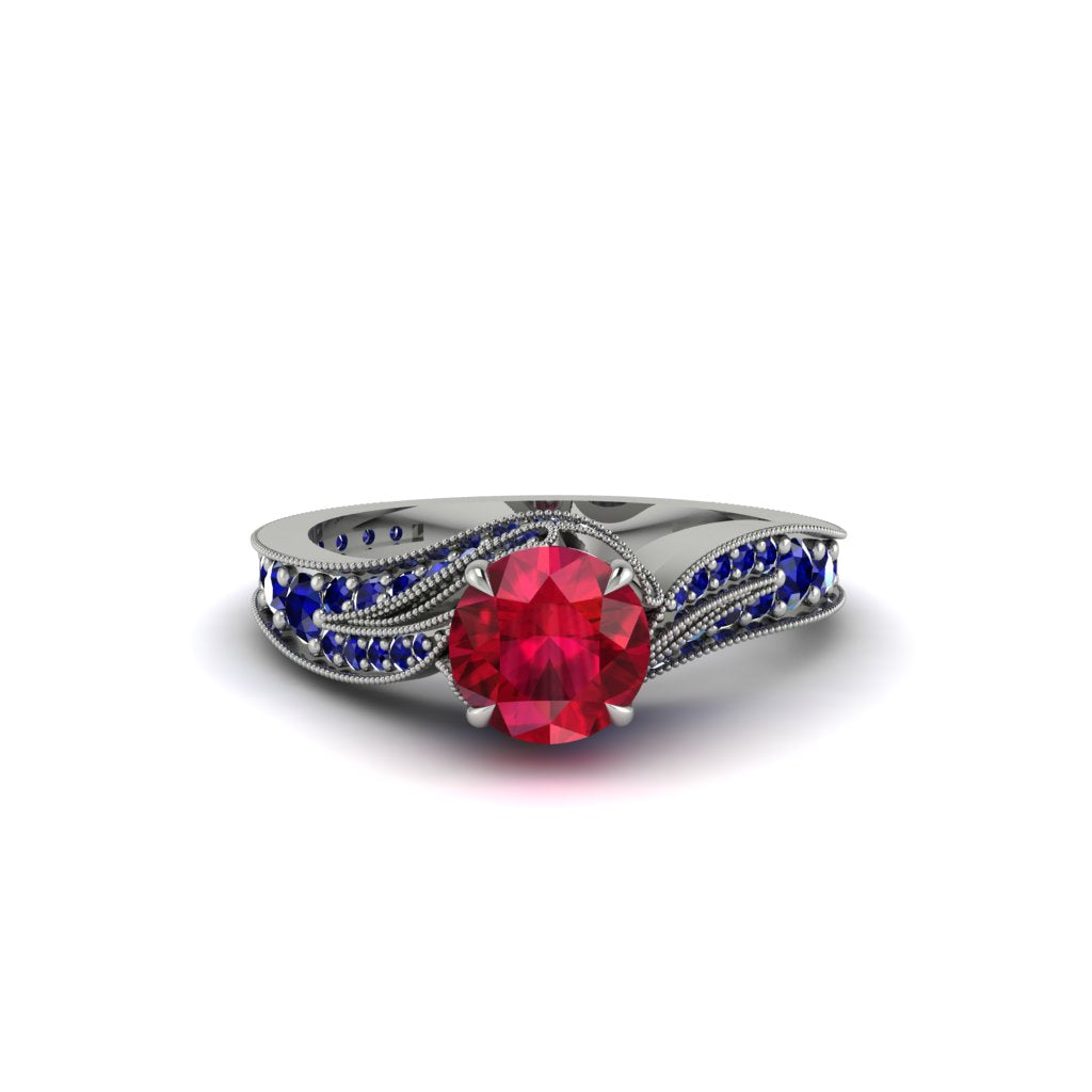 Sapphire 14K Gold Pave Engagement Ring - Magnolia No. 72