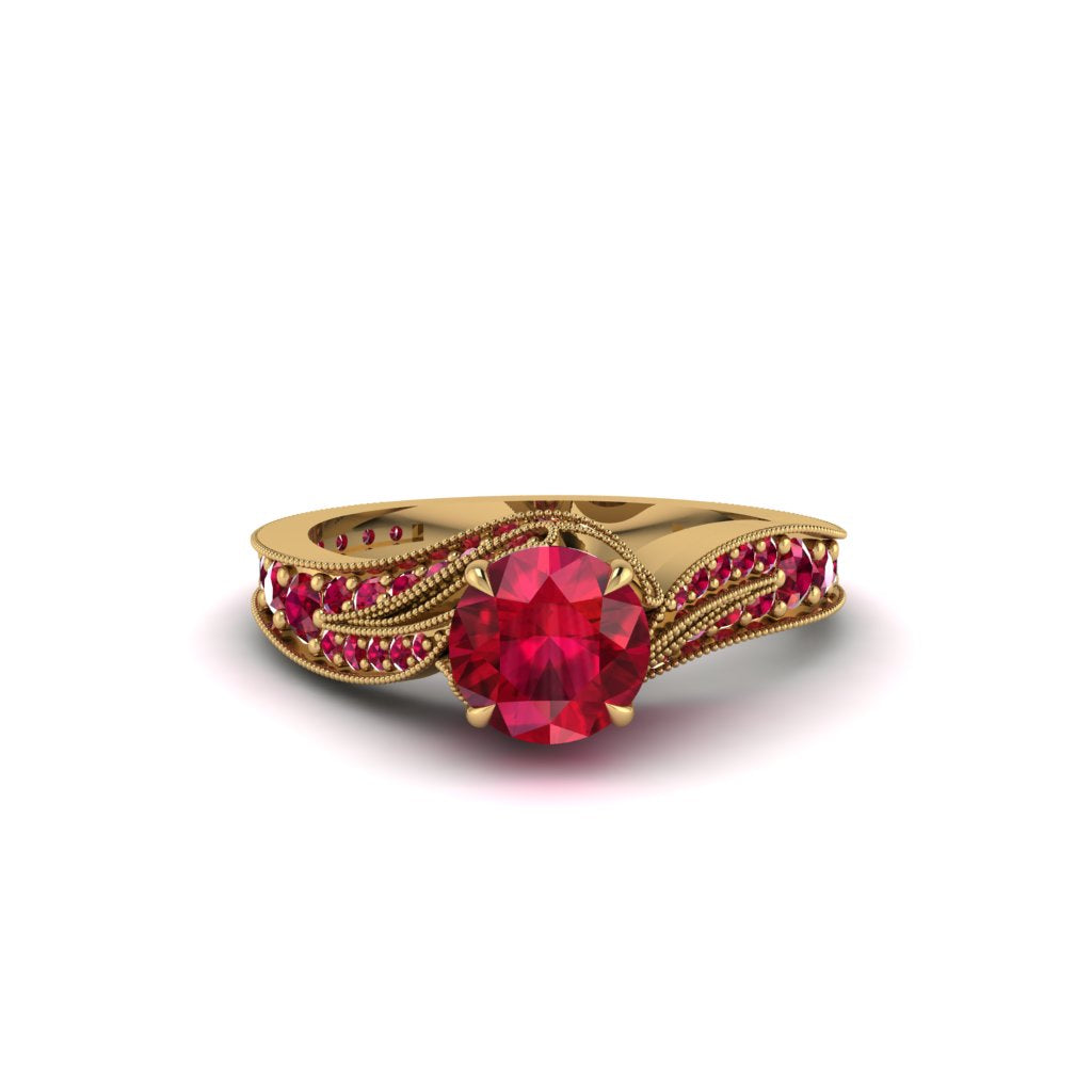 Ruby 14K Gold Pave Engagement Ring - Magnolia No. 55