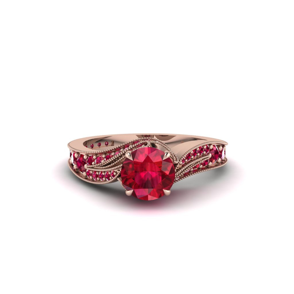 Ruby 14K Gold Pave Engagement Ring - Magnolia No. 56