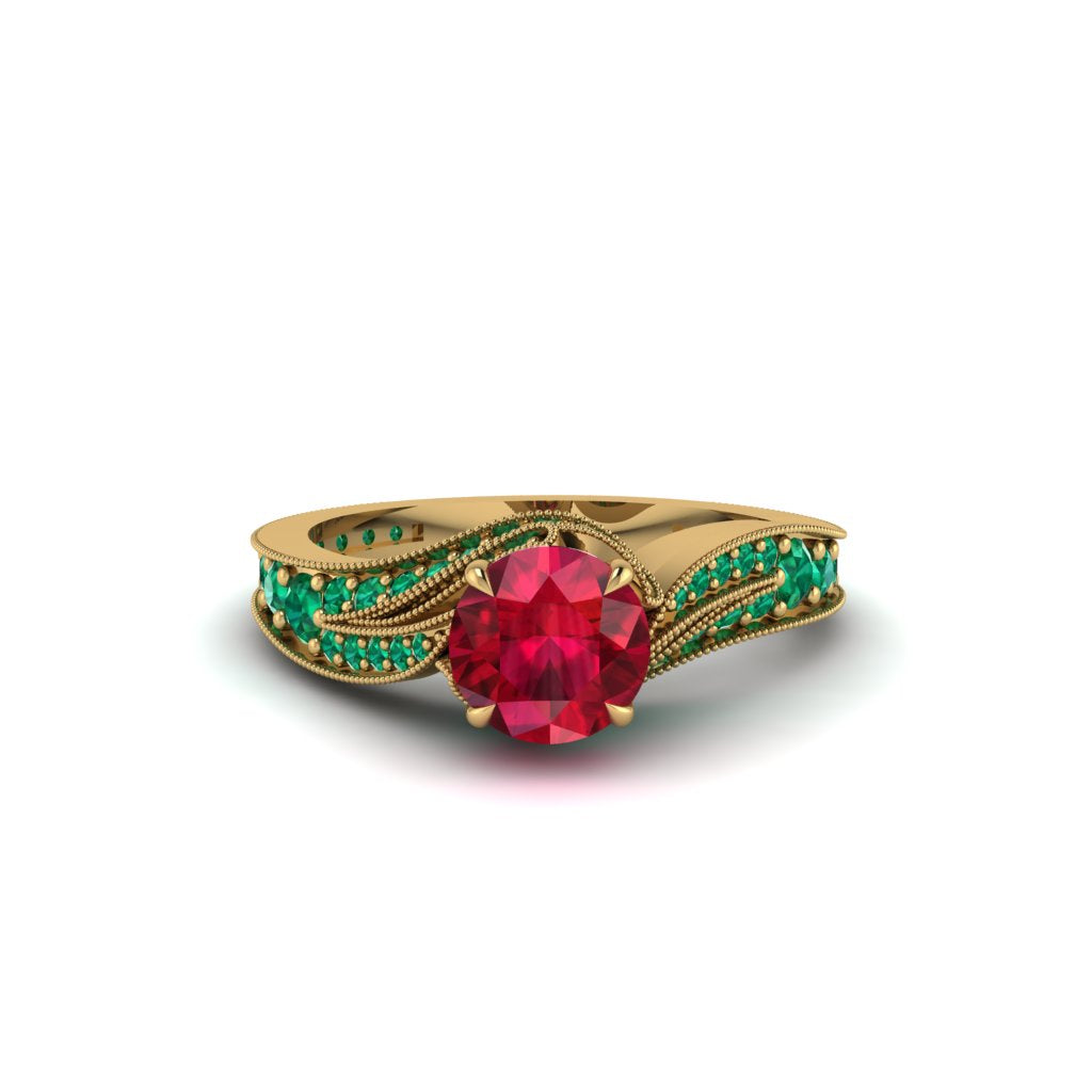 Emerald 14K Gold Pave Engagement Ring - Magnolia No. 25