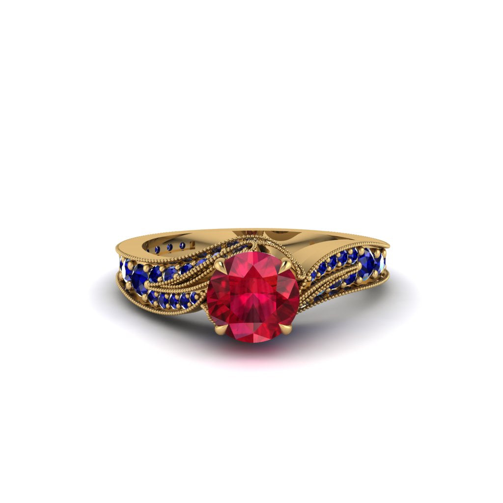 Sapphire 14K Gold Pave Engagement Ring - Magnolia No. 70