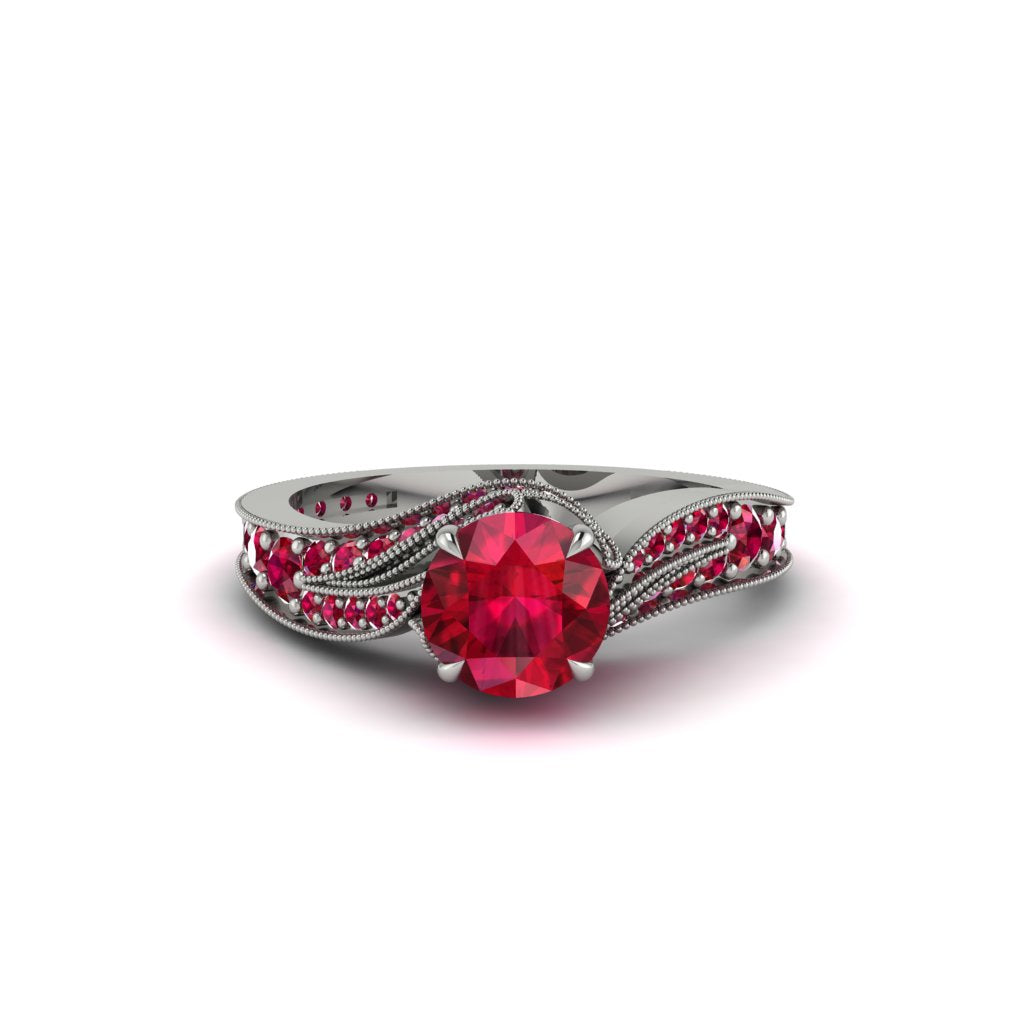 Ruby 14K Gold Pave Engagement Ring - Magnolia No. 57