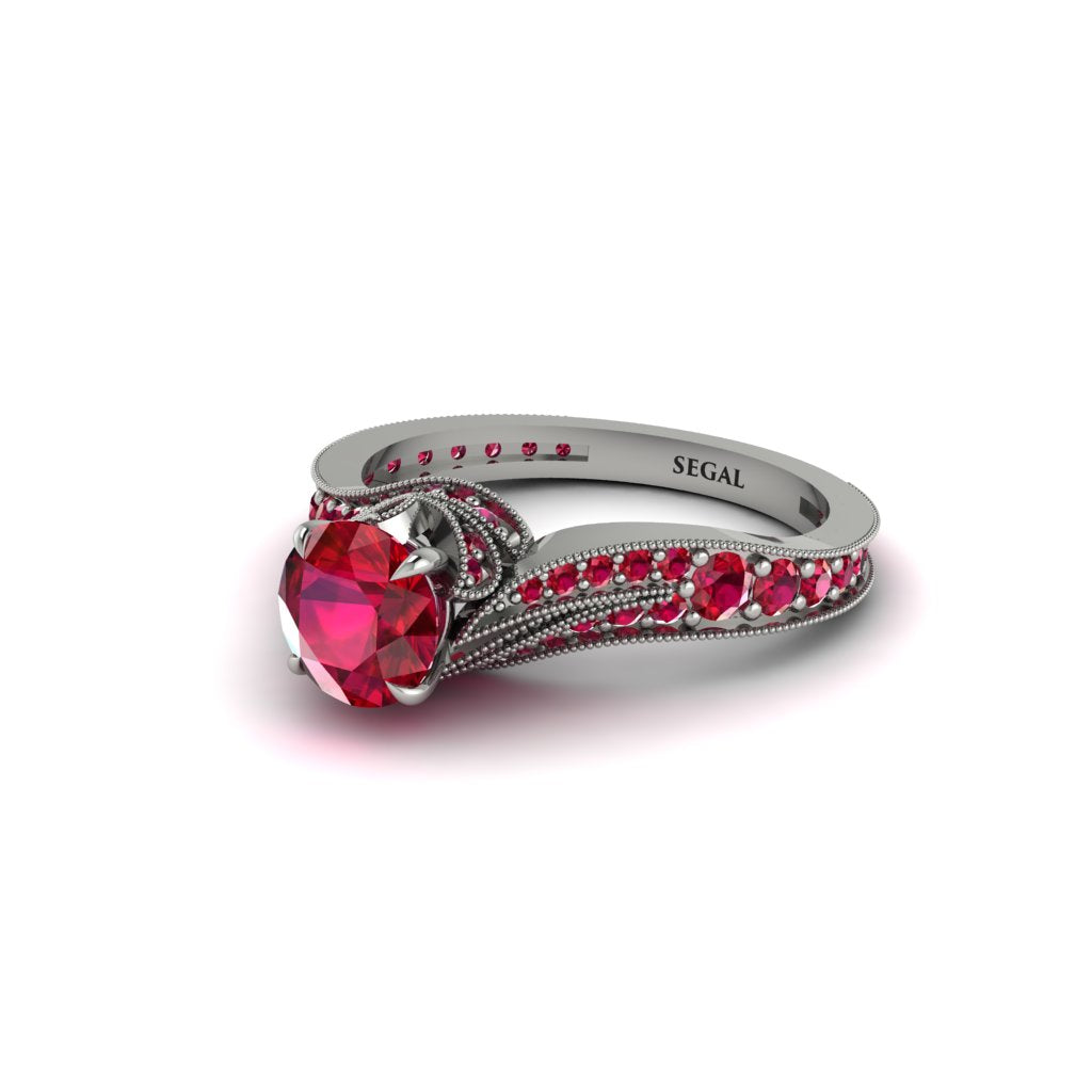 Ruby 14K Gold Pave Engagement Ring - Magnolia No. 57