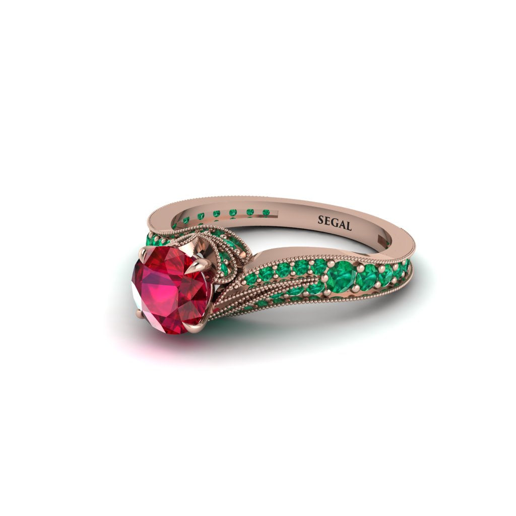 Emerald 14K Gold Pave Engagement Ring - Magnolia No. 26