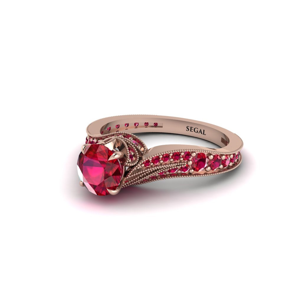 Ruby 14K Gold Pave Engagement Ring - Magnolia No. 56
