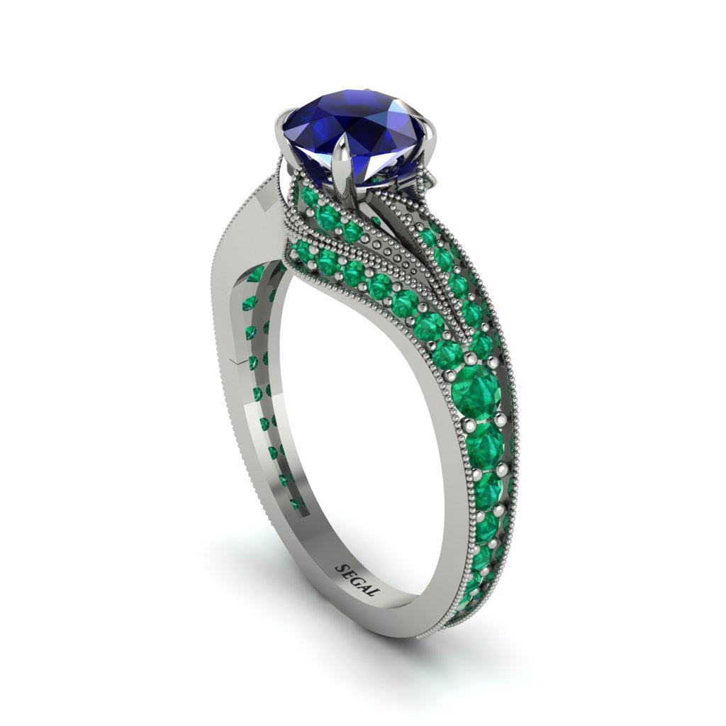 Emerald 14K Gold Pave Engagement Ring - Magnolia No. 30