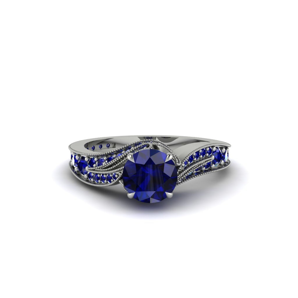 Sapphire 14K Gold Pave Engagement Ring - Magnolia No. 75