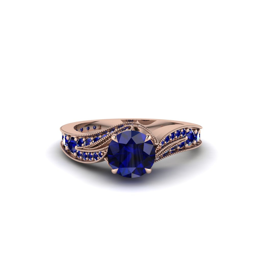Sapphire 14K Gold Pave Engagement Ring - Magnolia No. 74