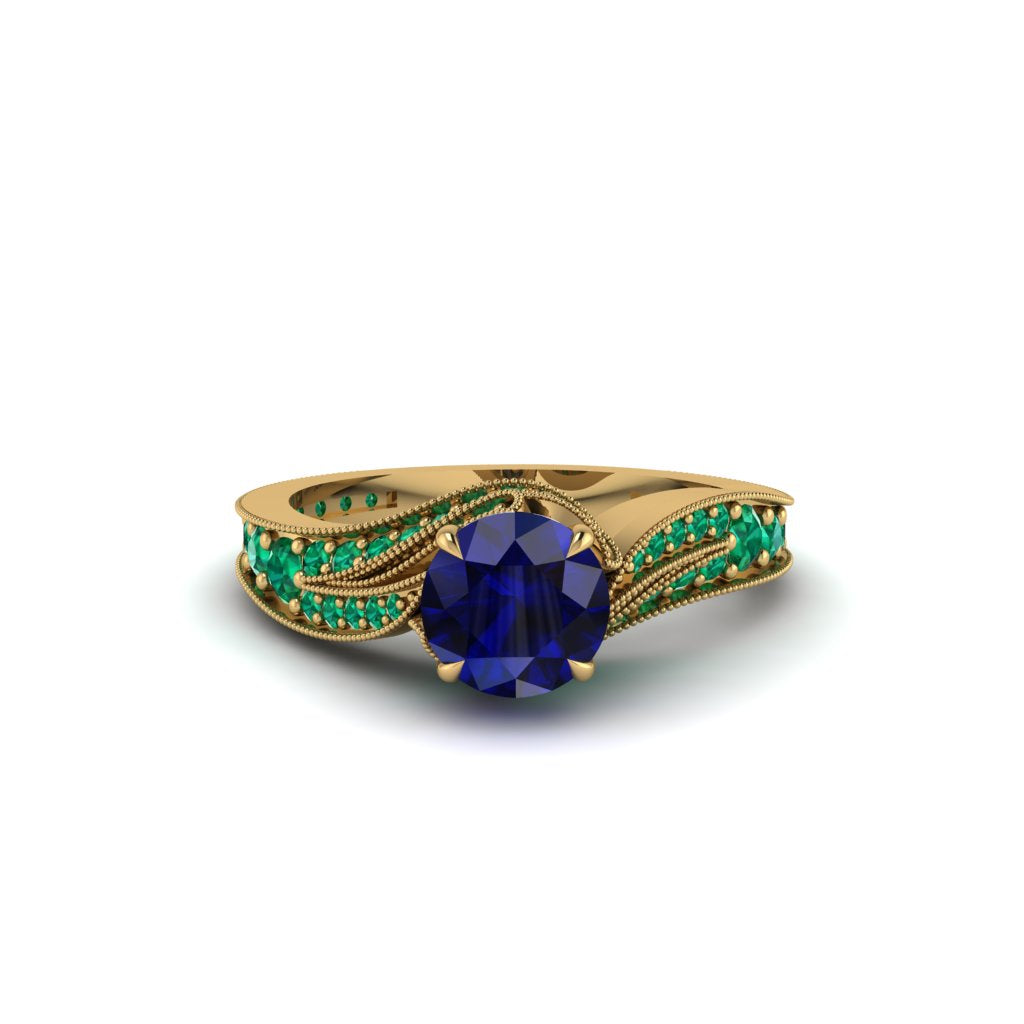 Emerald 14K Gold Pave Engagement Ring - Magnolia No. 28
