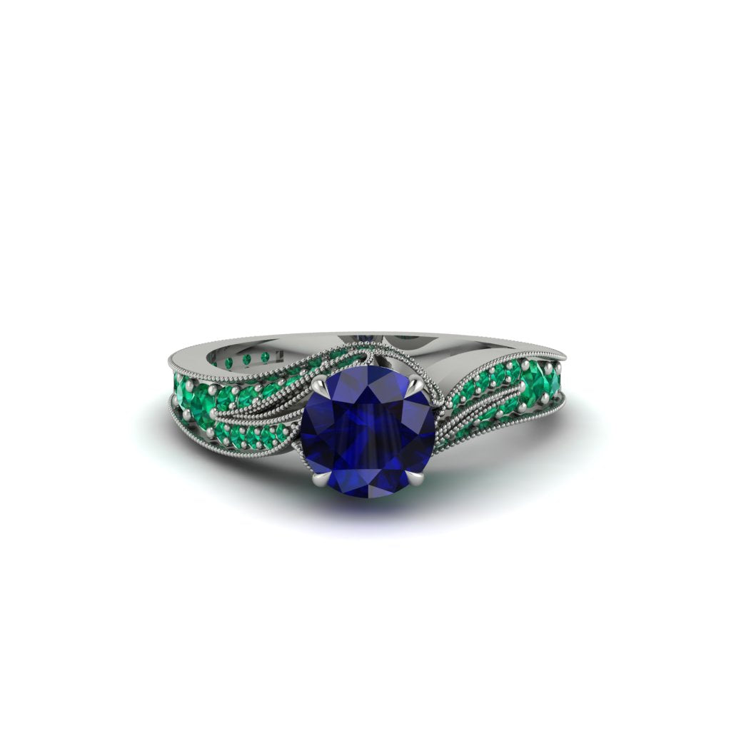 Emerald 14K Gold Pave Engagement Ring - Magnolia No. 30