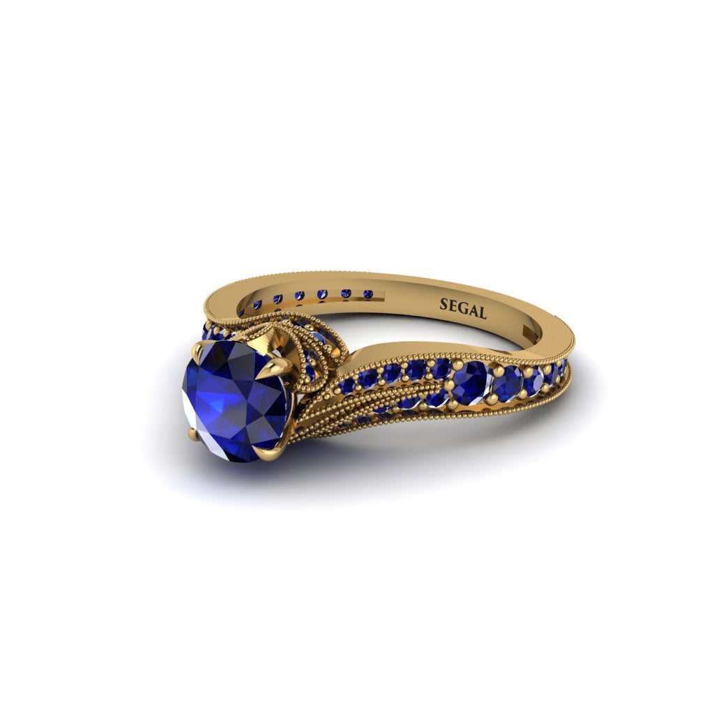 Sapphire 14K Gold Pave Engagement Ring - Magnolia No. 73