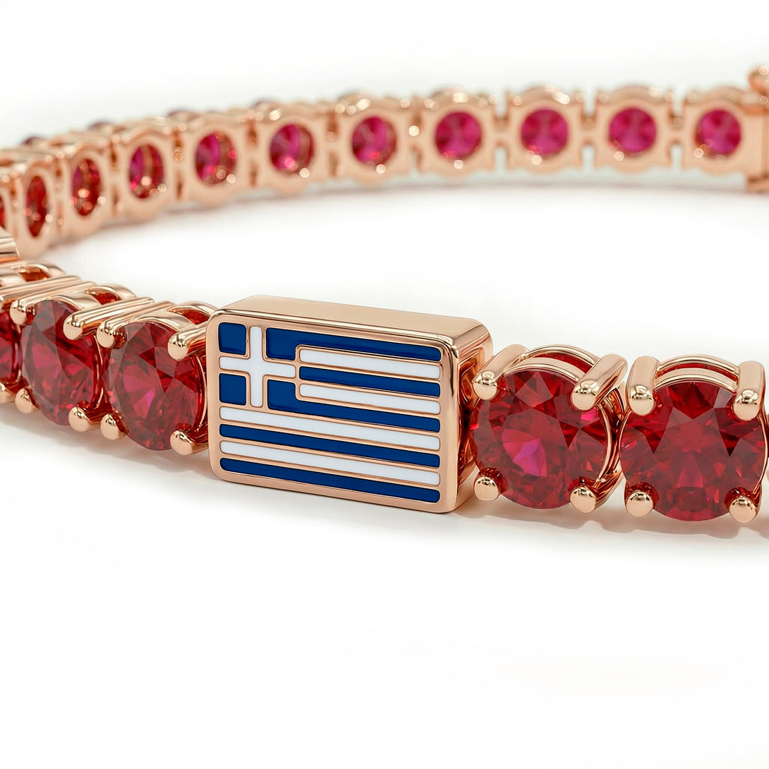 Ruby Tennis Bracelet with Greece Flag no. 11