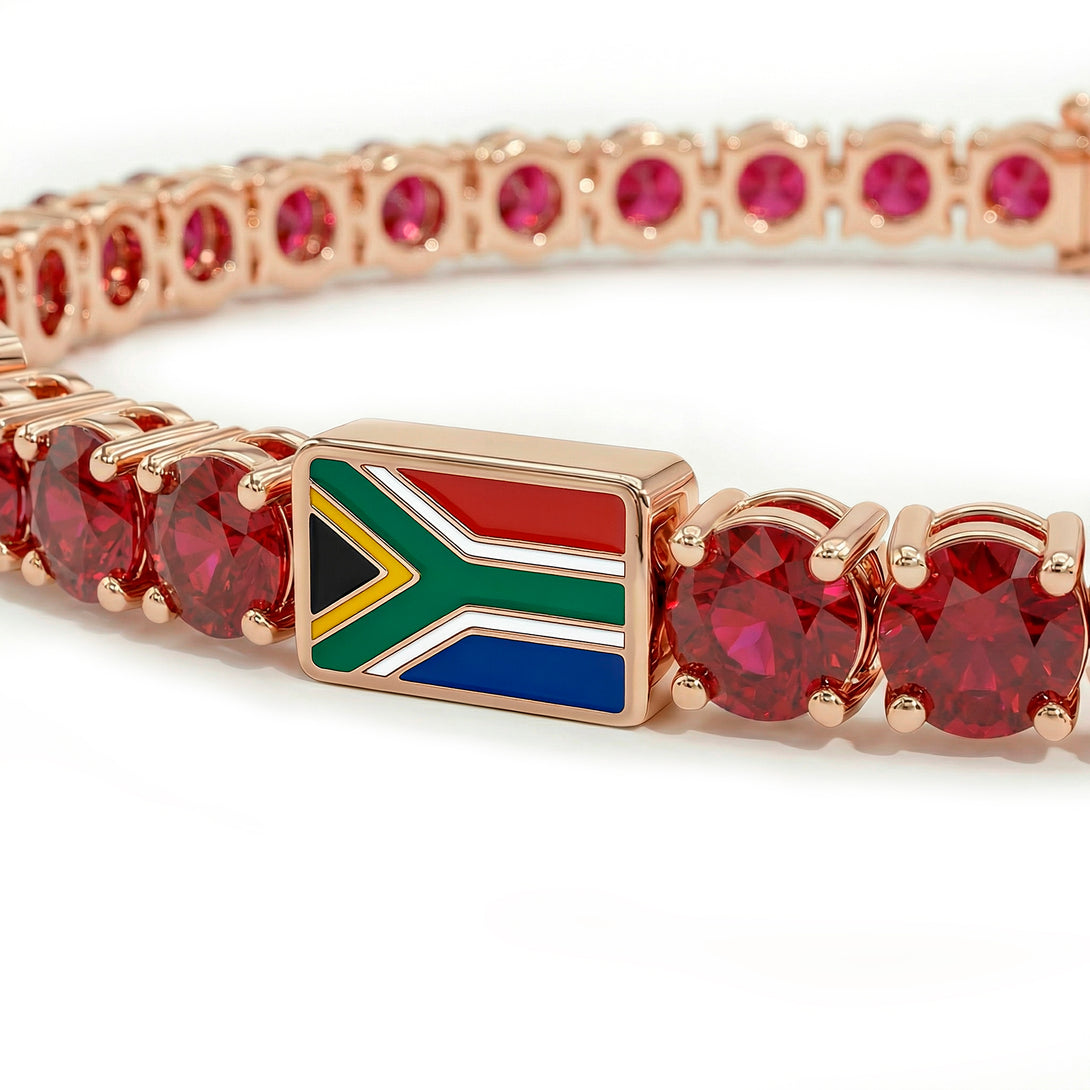 Ruby Tennis Bracelet with South Africa Flag no. 11