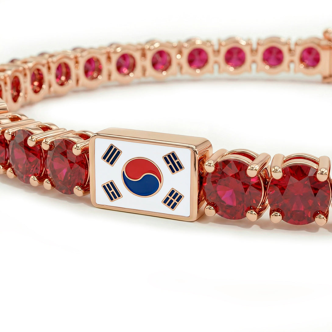 Ruby Tennis Bracelet with South Korea Flag no. 11
