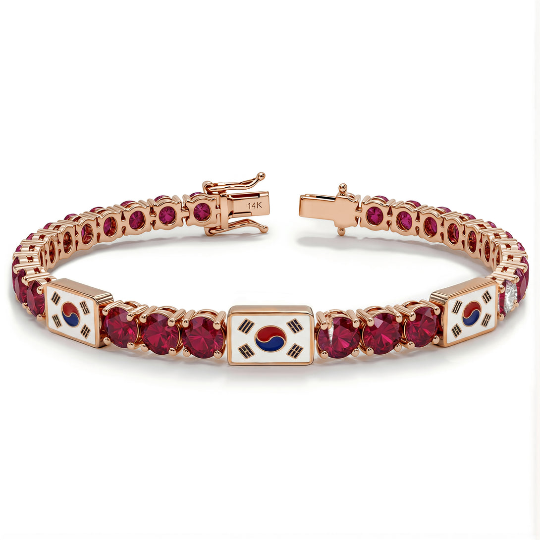 Ruby Tennis Bracelet with South Korea Flag no. 11
