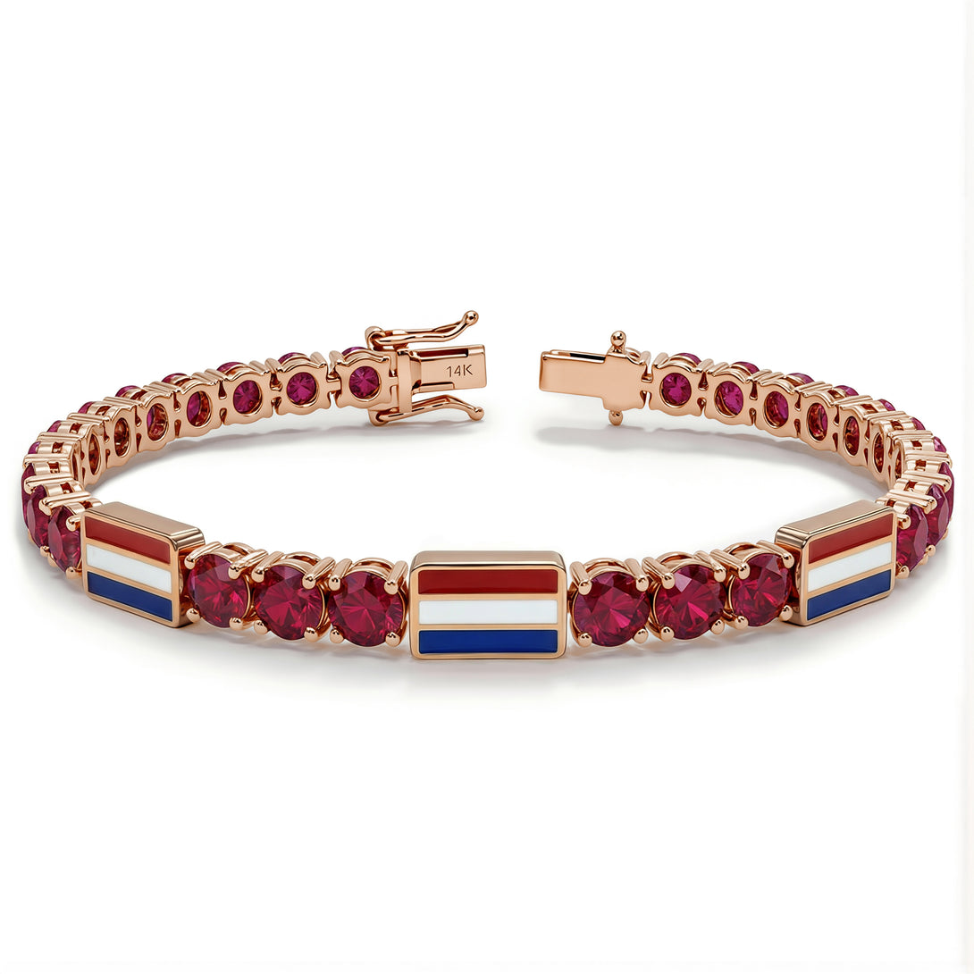 Ruby Tennis Bracelet with Netherlands Flag no. 11