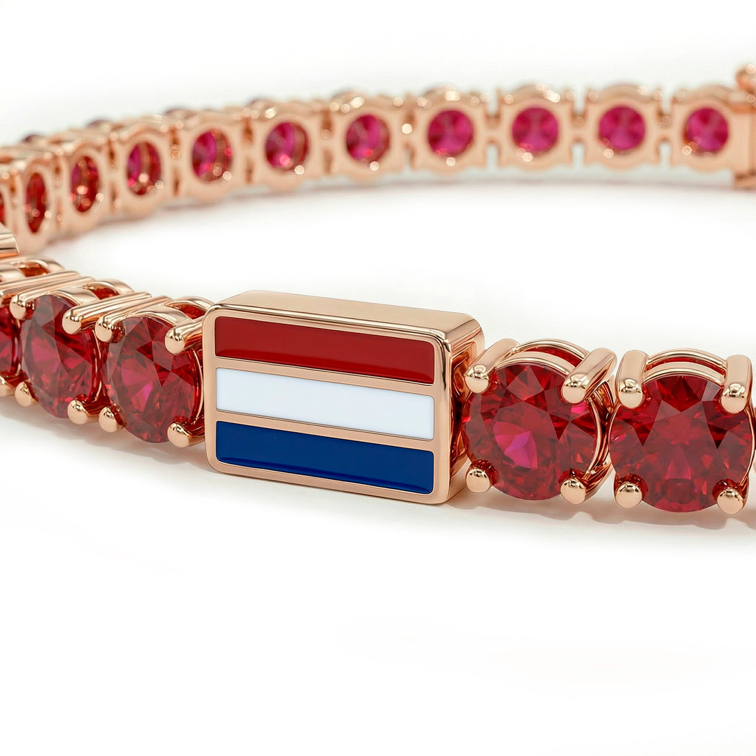 Ruby Tennis Bracelet with Netherlands Flag no. 11
