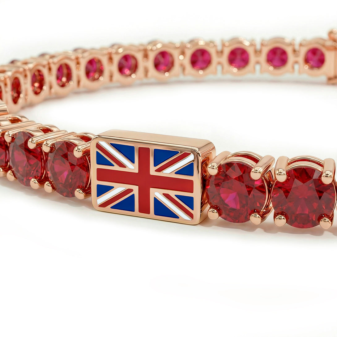 Ruby Tennis Bracelet with United Kingdom Flag no. 11