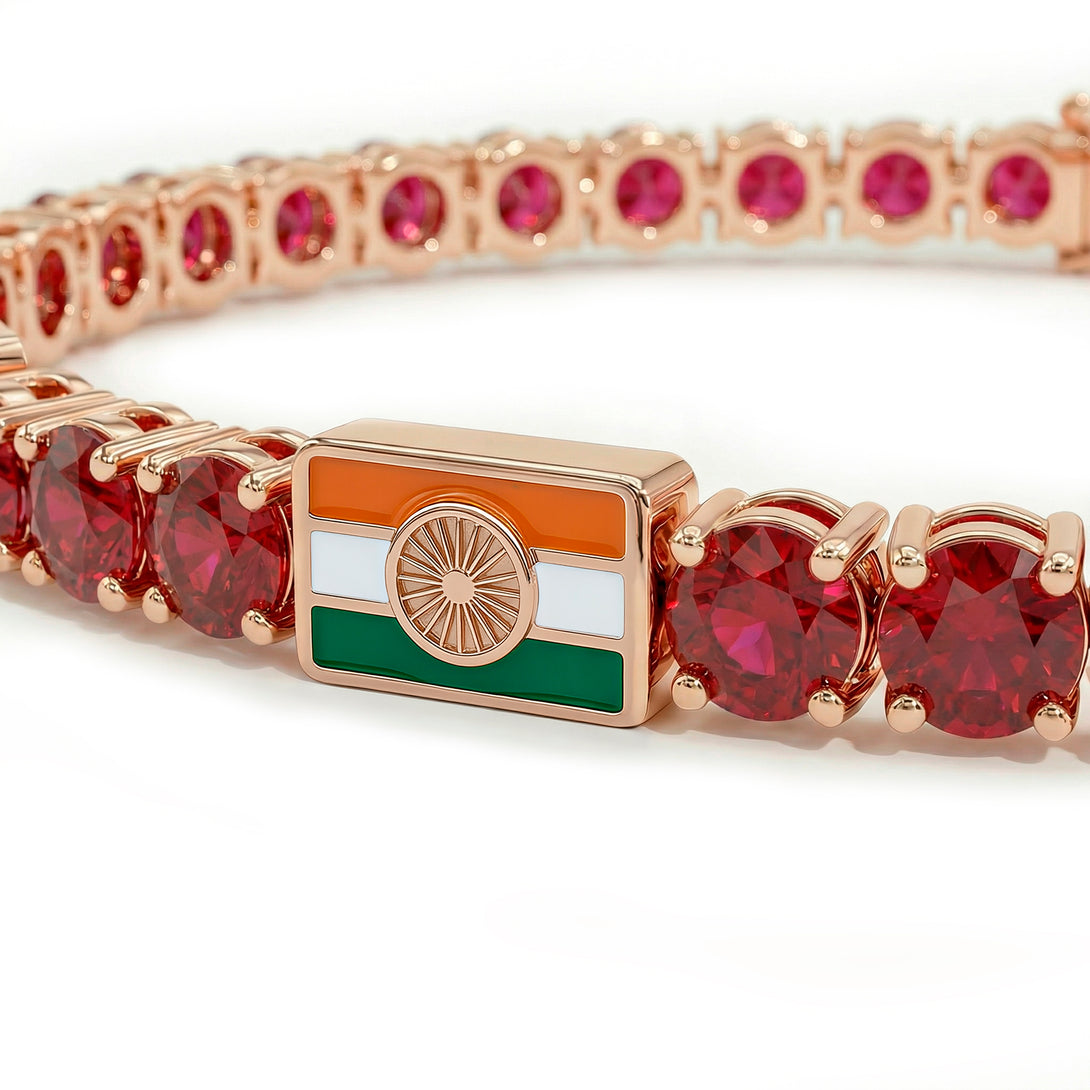 Ruby Tennis Bracelet with India Flag no. 11