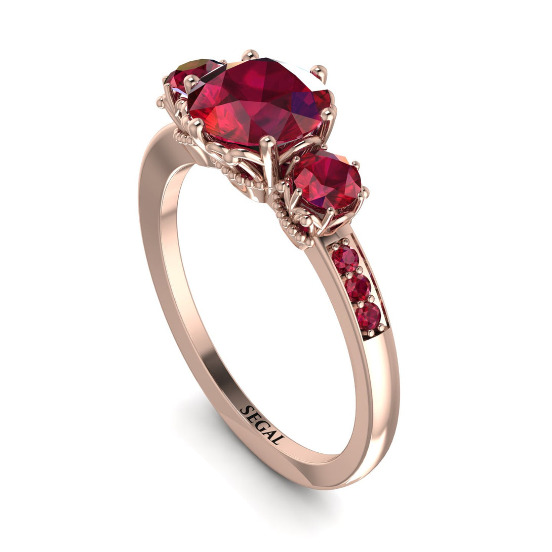 Vintage 3 Stones Ruby Ring With Micro Pave - Luna No. 71