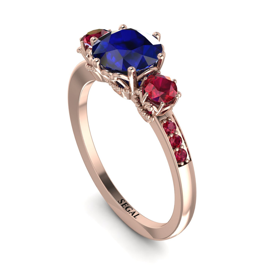Vintage 3 Stones Sapphire Ring With Micro Pave - Luna No. 74
