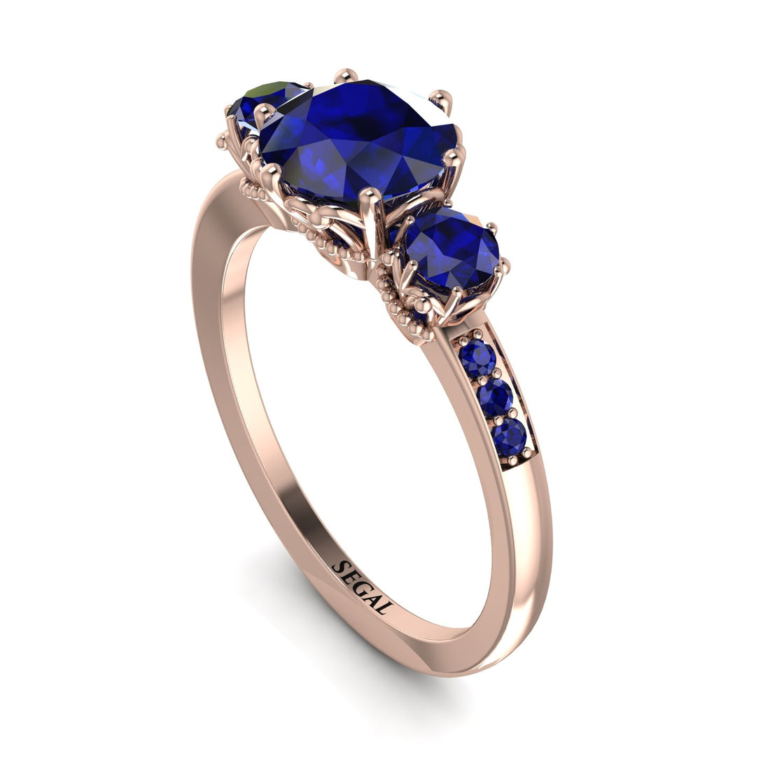Vintage 3 Stones Sapphire Ring With Micro Pave - Luna No. 65