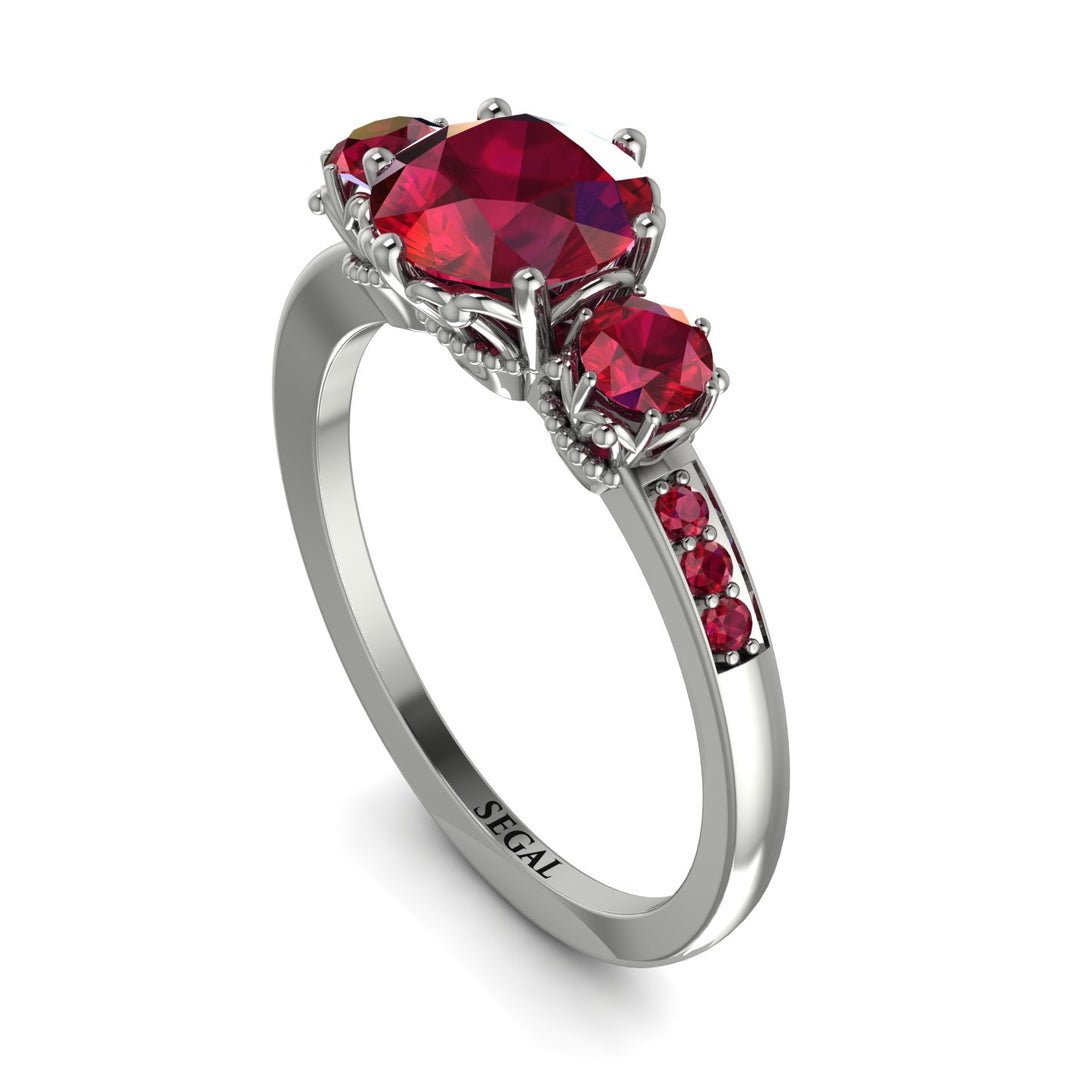 Vintage 3 Stones Ruby Ring With Micro Pave - Luna No. 72