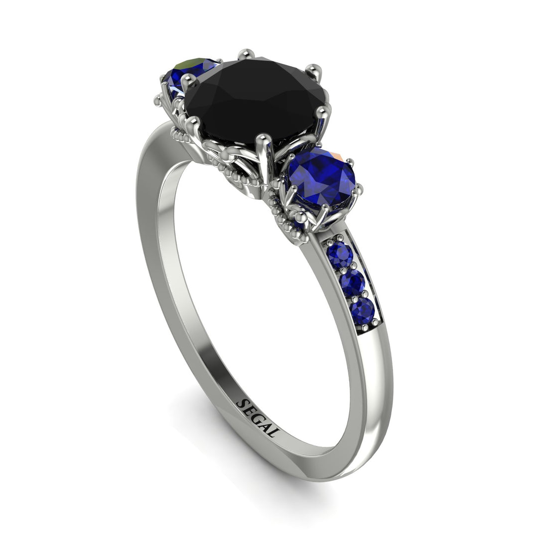 Vintage 3 Stones Black Diamond Ring With Micro Pave - Luna No. 60