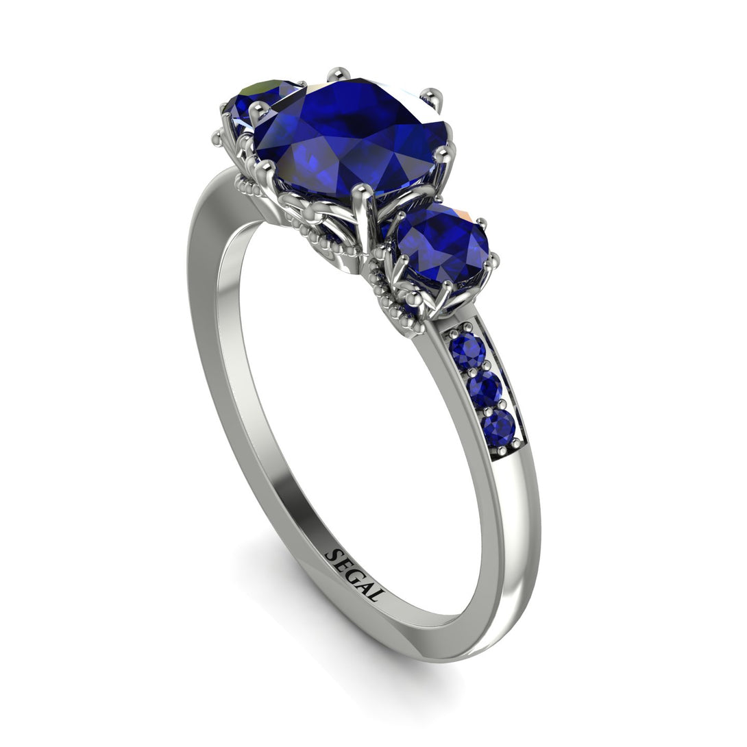 Vintage 3 Stones Sapphire Ring With Micro Pave - Luna No. 66