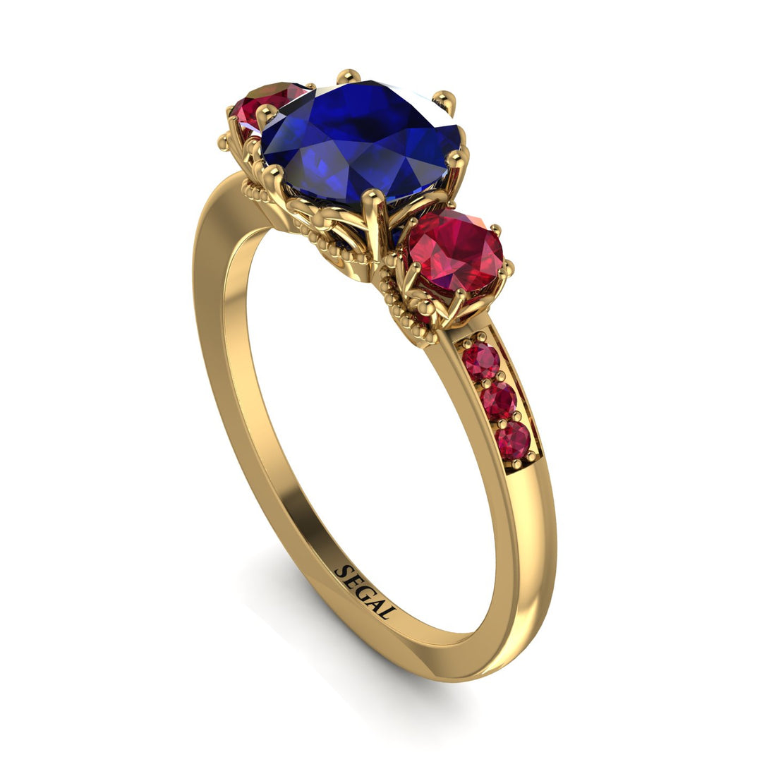 Vintage 3 Stones Sapphire Ring With Micro Pave - Luna No. 73