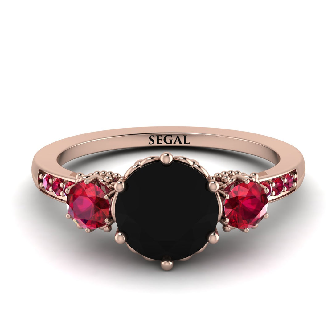 Vintage 3 Stones Black Diamond Ring With Micro Pave - Luna No. 68