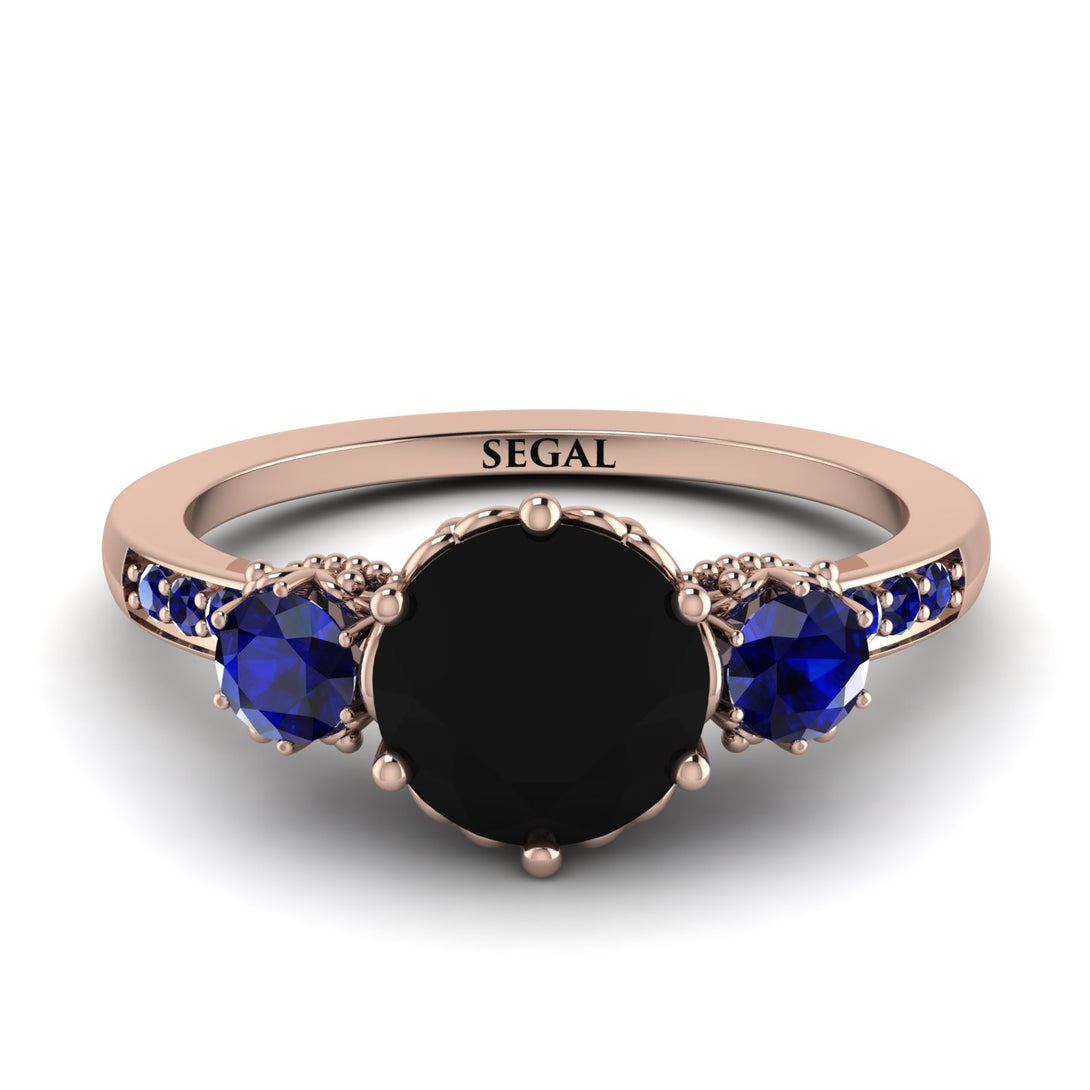 Vintage 3 Stones Black Diamond Ring With Micro Pave - Luna No. 59