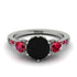 Vintage 3 Stones Black Diamond Ring With Micro Pave - Luna No. 69
