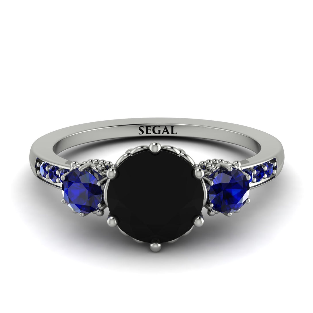 Vintage 3 Stones Black Diamond Ring With Micro Pave - Luna No. 60