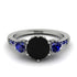 Vintage 3 Stones Black Diamond Ring With Micro Pave - Luna No. 60