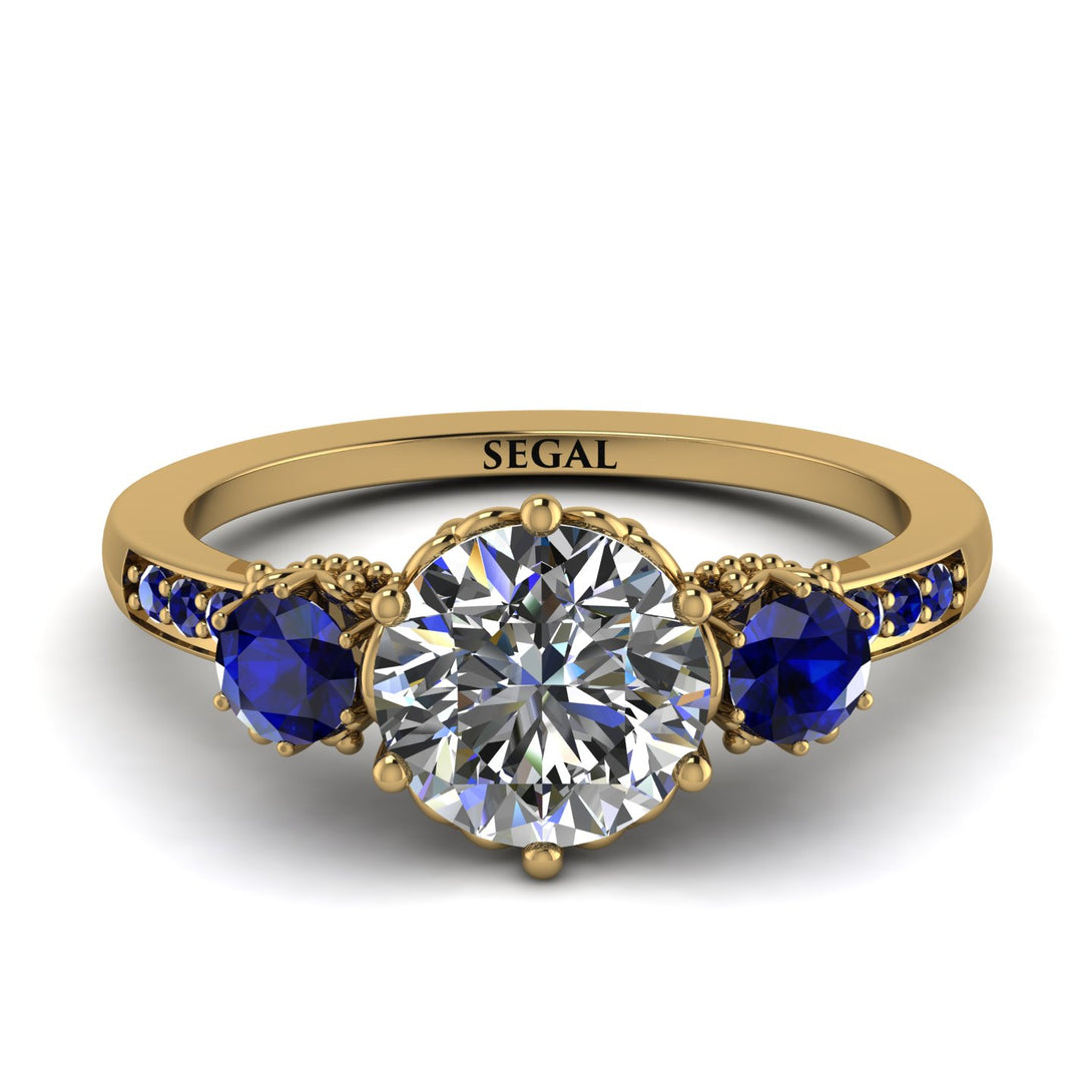 Vintage 3 Stones Diamond Ring With Micro Pave - Luna No. 52