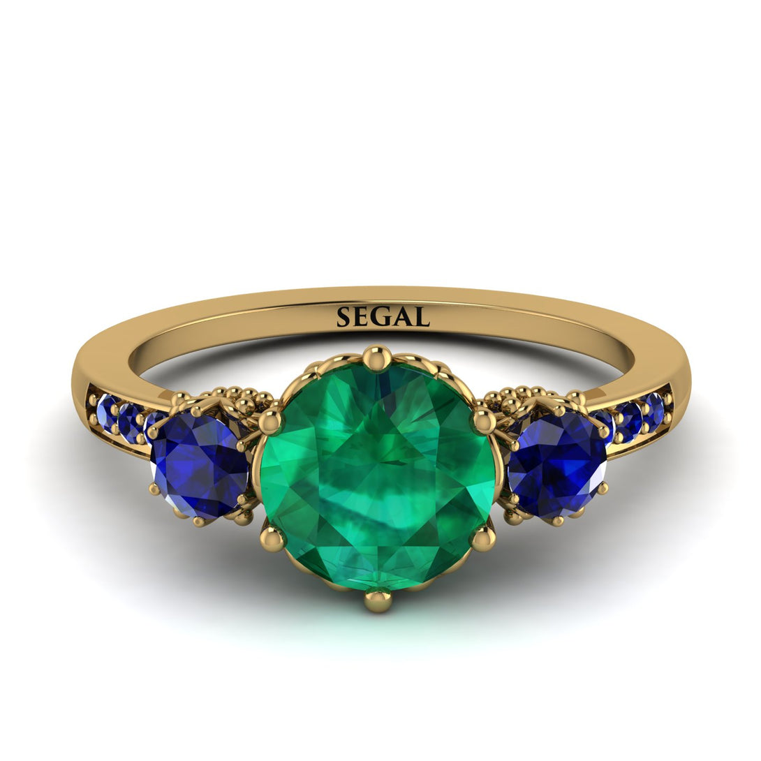 Vintage 3 Stones Emerald Ring With Micro Pave - Luna No. 55