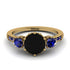 Vintage 3 Stones Black Diamond Ring With Micro Pave - Luna No. 58