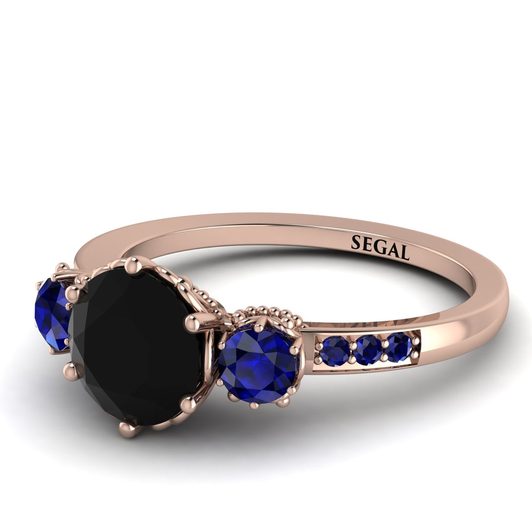 Vintage 3 Stones Black Diamond Ring With Micro Pave - Luna No. 59