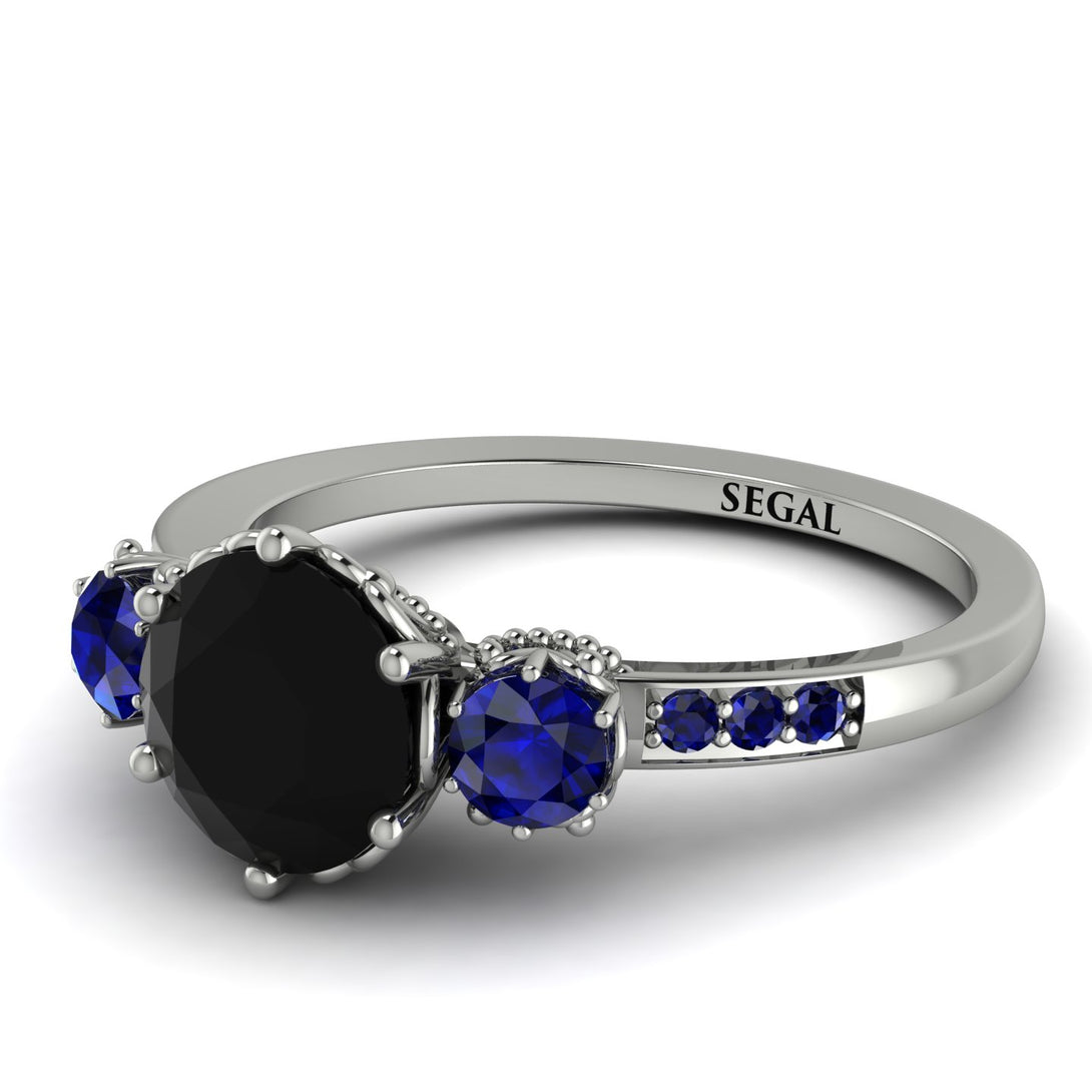 Vintage 3 Stones Black Diamond Ring With Micro Pave - Luna No. 60
