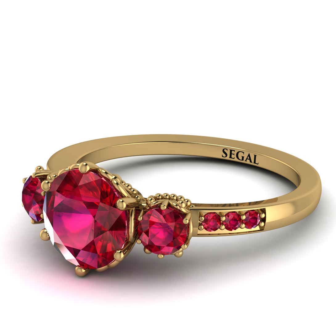 Vintage 3 Stones Ruby Ring With Micro Pave - Luna No. 70