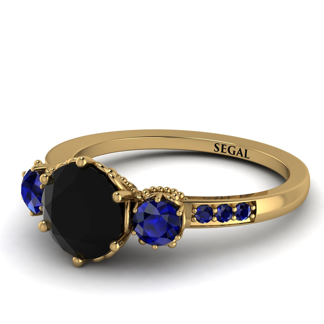 Vintage 3 Stones Black Diamond Ring With Micro Pave - Luna No. 58