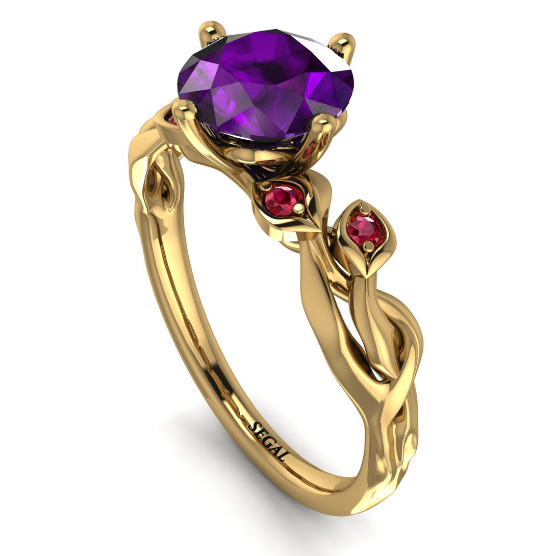 14K Gold Radiant Amethyst Flower Harmony Ring - Autumn No. 310